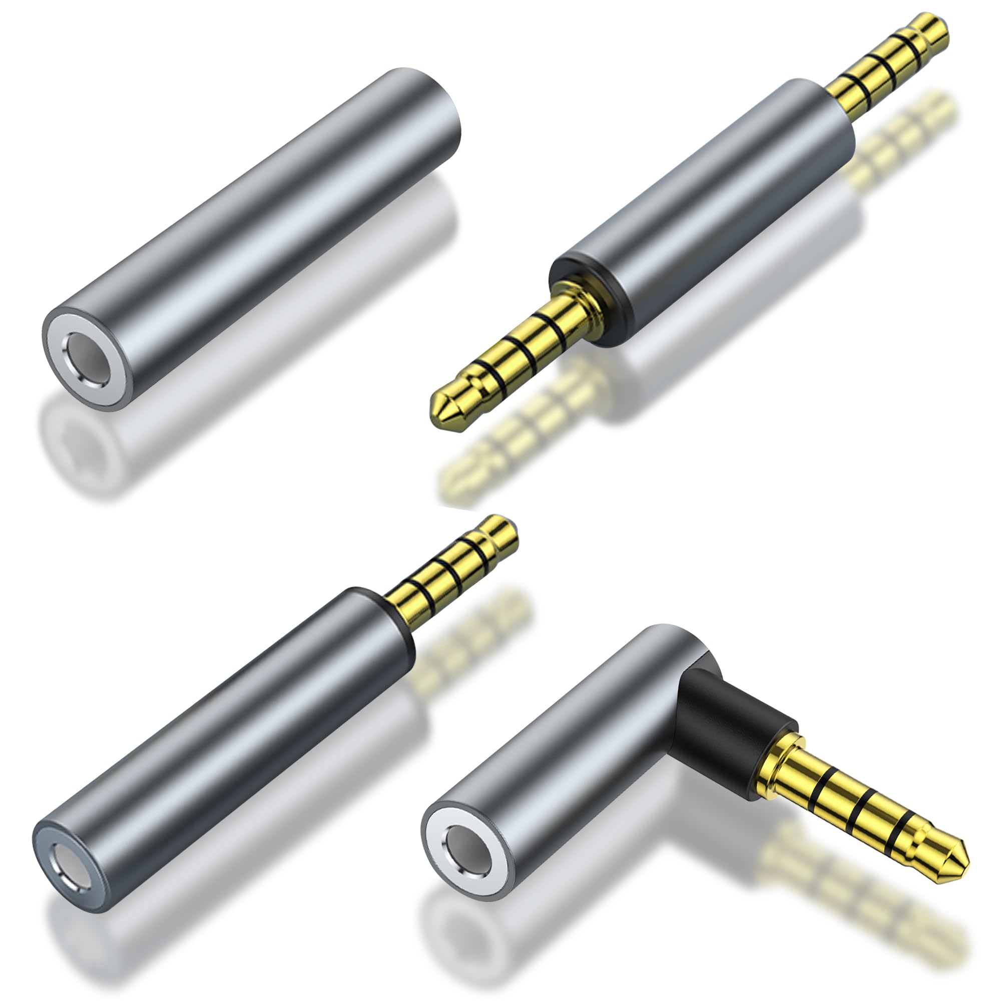 HATMINI 4 Pack 3.5mm Audio Adapter, 3.5mm Stereo Plug Male Coupler Gold Plated Connectors, for Mobile Phones, Tablets, Car Audio, Speakers