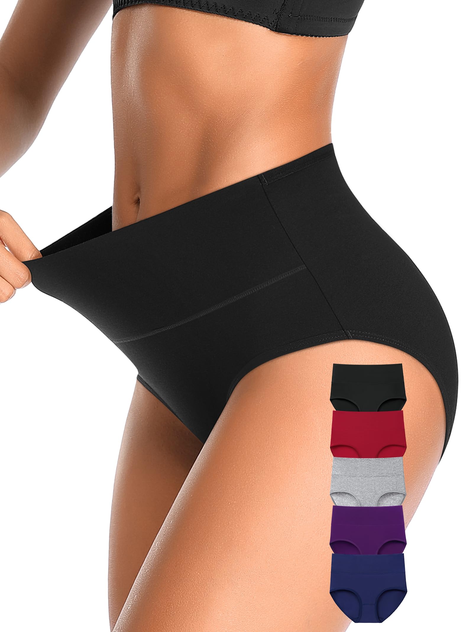 Photo 1 of OLIKEME Womens High Waisted Postpartum Underwear Tummy Control Soft Stretch Full Coverage Briefs 5 Pack (Multi, M)