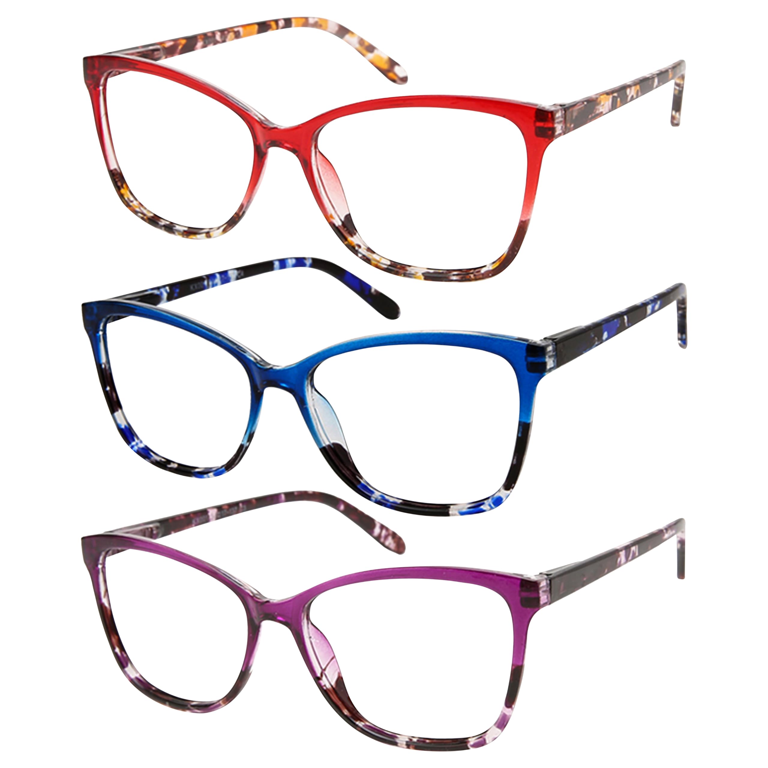 Dolarosey Blue Light Blocking Reading Glasses 3 Pack Women Large Frame Computer Reader (2.0)