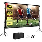 Projector Screen Outdoor, Vamvo Projector Screen with Stand Portable 120" Foldable ProjectorScreen, 10 Feet Indoor Movie-Screen with Carrying Bag for Home Theater Backyard Movie Night