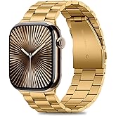 HITZEE Compatible with Apple Watch Band 46/45/44/42mm Business Stainless Steel Metal Strap Men Women Link Bands Compatible for iWatch SE3-1 Series 11 10 9 8 7 6 5-1, 42/44/45/46mm Gold