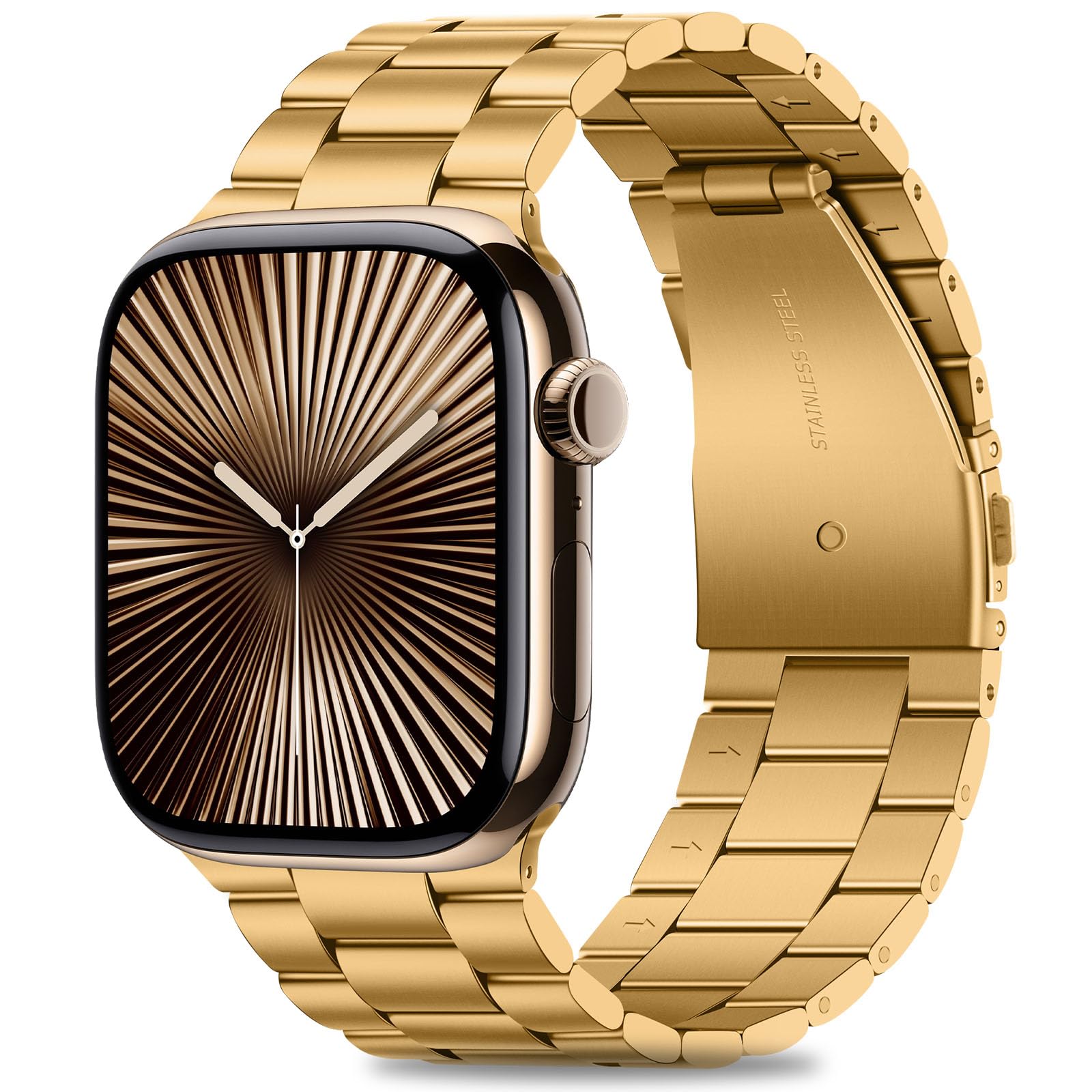 HITZEE Compatible with Apple Watch Band 46/45/44/42mm Business Stainless Steel Metal Strap Men Women Link Bands Compatible for iWatch SE3-1 Series 11 10 9 8 7 6 5-1, 42/44/45/46mm Gold