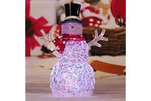 LEYUPEAK Christmas Table Decorations 9" Lighted Christmas Snowman Figurines Battery Operated Acrylic Snowman Xmas Gifts Festive Tabletop Ornaments, with Black Hat, Scarf