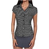 SweatyRocks Women's Button Down Slim Fit Shirts Polka Dots Cap Sleeve Blouse
