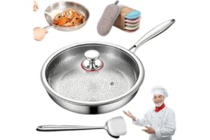Titanium Frying Pan, 12.6/11.8/11/10.2 Inch Titanium Pans for Cooking, Non Stick Titaniums Cookware with Lid, Hammered Titani