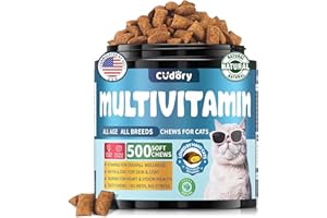 CUDORY Cat Multivitamin, Crunchy & Creamy Cheese Chew– Supports Energy and Skin & Coat – with Taurine, B-Complex, Zinc Methionine & Selenium Yeast – Daily Health Supplement for Cats of All Ages (500 Chew)
