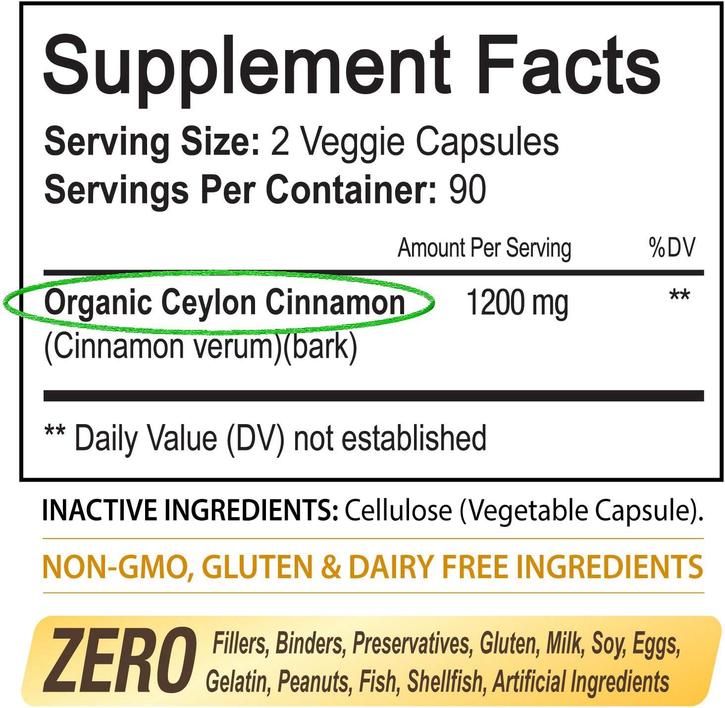 NutriFlair Ceylon Cinnamon (Made with Organic Ceylon Cinnamon) 1200mg per Serving, 180 Capsules - Healthy Blood Sugar Support, Joint Support, Anti-inflammatory & Antioxidant - True Sri Lanka Cinnamon: Health & Personal Care