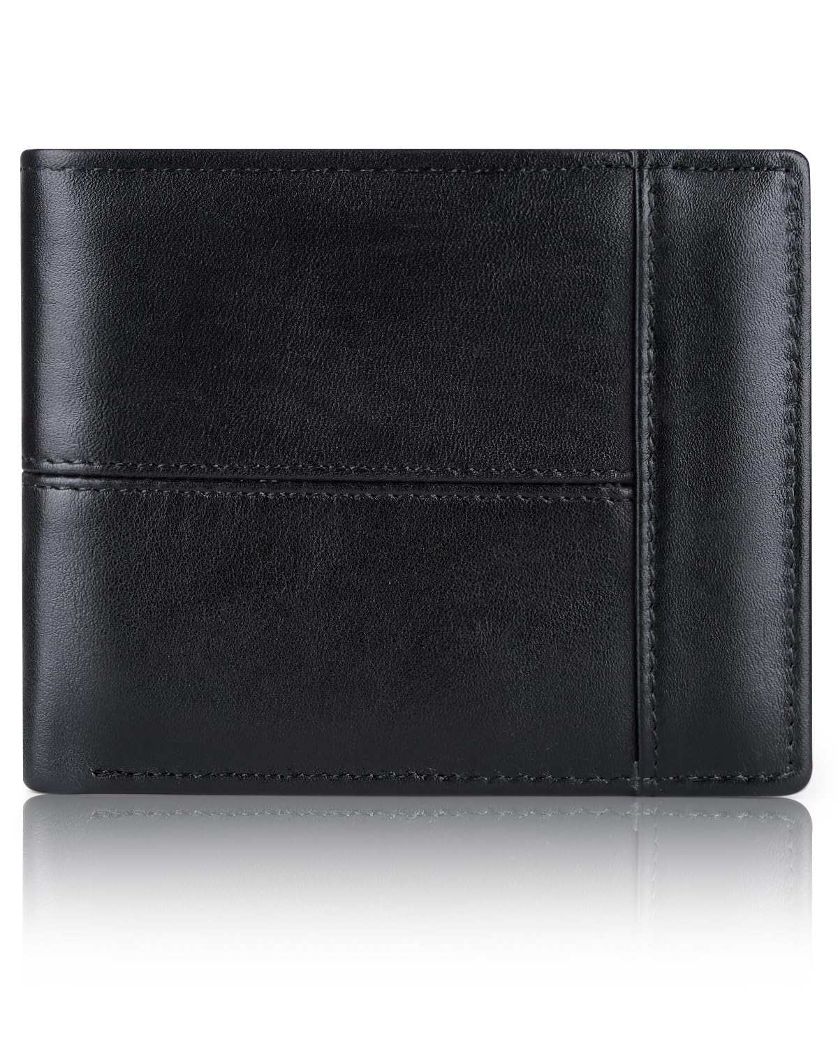 swallowmall Mens Wallet RFID Genuine Leather Slim Bifold Wallets for Men with ID Window 18 Card Holders
