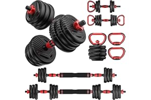 UNNMIIY Adjustable Dumbbells, 10/20/30/45/70/90lbs Free Weight Set with Connector, 4 in1 Dumbbells Set Used as Barbell, Kettlebells, Push up Stand, Fitness Exercises for Home Gym Suitable Men/Women