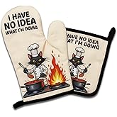 NAHMAKNE Funny Cat Chef Oven Mitts and Pot Holders Set of 2, I Have No Idea What I'm Doing, Heat Resistant Non-Slip Kitchen Mitts Hot Pads, Cat Lover Gifts, Humor Kitchen Gifts for Men Dad Husband