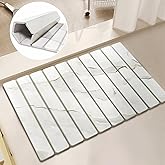 Lacut Foldable Diatomite Stone Bath Mat Quick Dry, Non-Slip Stone Bathroom Mat 23.6 x 15.3 inch, Super Absorbent Mats for Shower Dish Drying Mats for Kitchen, White