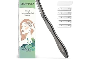 EROWZOLA Eyebrow Razor for Women and Men, Face Razors for Women, Dermaplane Razor with Protective Silicone Cover, Reusable Metal Handle with 6 Refill Blades, Skin Care Tool - Matte Black