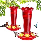 Gbekery 10 OZ Glass Hummingbird Feeders for Outdoors Hanging - Red 2 Pack, Ant & Bee Proof and 6 Feeding Ports, Garden Yard Décor Gifts for Mom