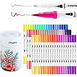 Ohuhu Art Markers Dual Tips Coloring Brush Fineliner Color Pens, 60 Colors of Water Based Marker for Calligraphy Drawing Sket
