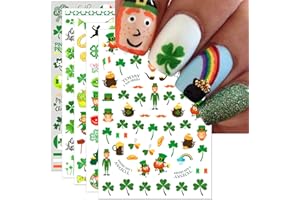 IDDFEVE St. Patrick's Day Nail Art Stickers, Irish Shamrock Leprechaun 3D Self-Adhesive Nail Decals Lucky Clover Design (5 Sheets)