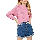 Haloumoning Girls Cute Heart Love Print Sweater Tops Oversized Crew Neck Dot Ball Knitted Valentine Pullover 5-14 Years