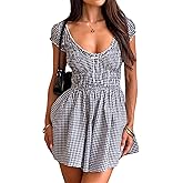 Chunersha Summer Gingham Romper for Women 2025 Dressy Casual Beach Vacation Short Plaid Smocked Jumpsuit