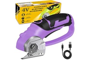 PRATUOR Cordless Electric Scissors, 4V Box Cutter & Cardboard Cutter with Upgrade Blade, LED Light, Safety Lock - Rechargeable Rotary Cutter for Fabric, Leather, Plastic, Crafting, Sewing, Industrial (Purple)