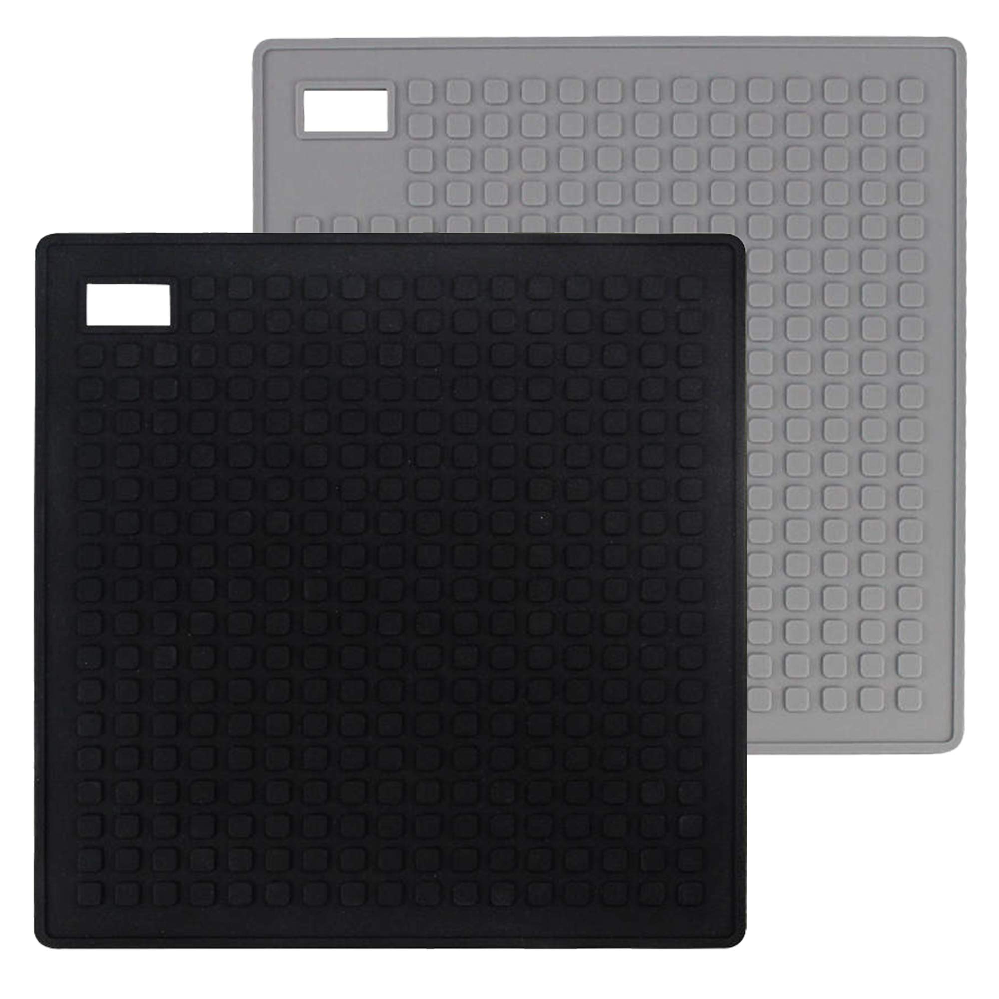 Kaz Flexible Silicone Coaster Pot Holder Placemat Spoon Rest Drying Mat Non Slip Heat Resistant Cooking Pot Holder Silicone Mat, Multipurpose and eco friendly Pack of 2- Black & Grey