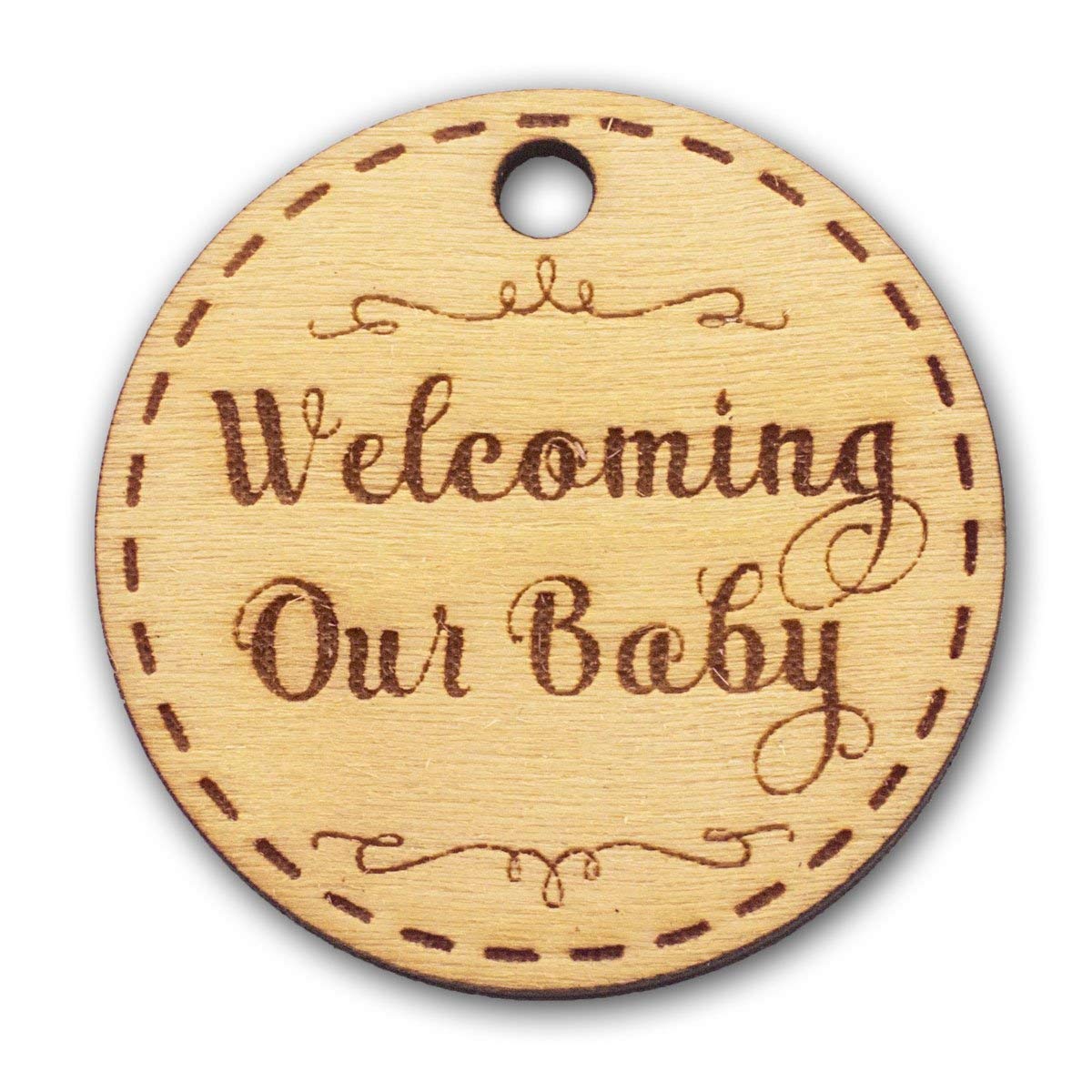 Summer-Ray 50 Wooden Round Welcoming Our Baby Engraved Favour Tags Baby Shower Party