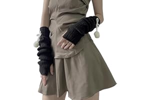 Lacknick Arm Warmers for Women Cute Y2k Girls Punk Cotton Knitted Bowtie Pom-Pom Long Sleeve Fingerless Gloves Kawaii