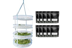 Happy Hydro 4-Tier Drying Rack + Windowed Grove Bags 1oz (10) - Perfect for Efficient Drying and Curing