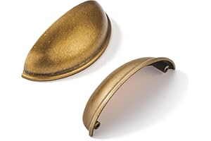 khtumeware 10 Pack 3" Antique Brass Drawer Pulls Cabinet Cup Pulls Vintage Kitchen Hardware Cabinet Handles Drawer Handles Knobs 3 inch Hole Center