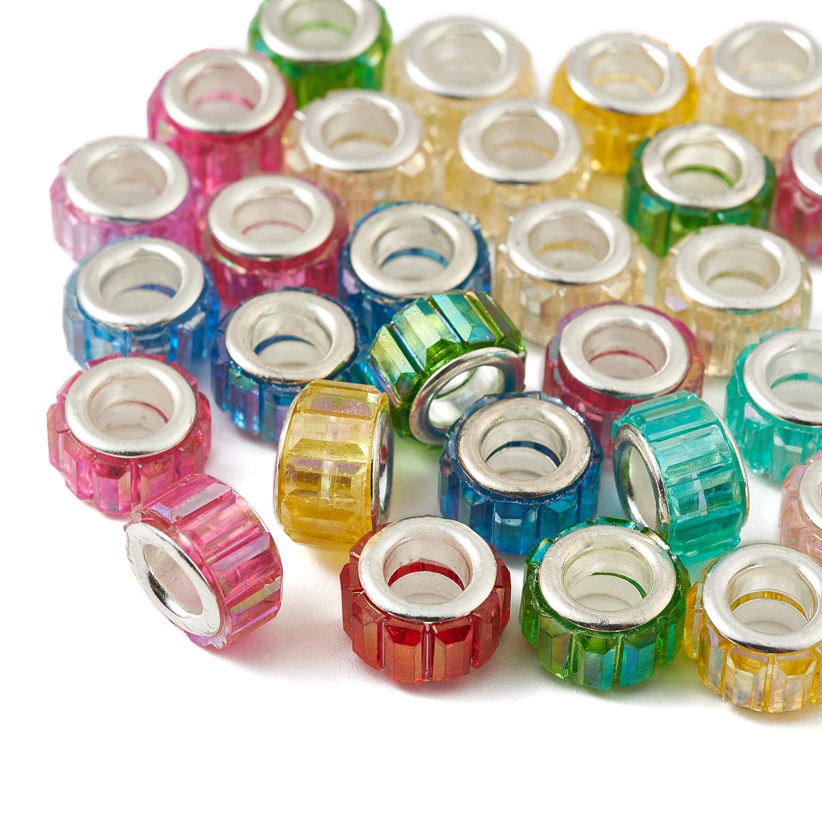 UR URLIFEHALL 100 Pcs Random Mixed Colour Transparent Faceted Resin European Beads Large Hole Beads for Jewellery Necklace Bracelet Making