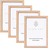 ATOBART 5x7 Picture Frame Made of Solid OAK Wood Covered by Real Glass,5x7 Natural Wood Photo Frame for Wall Mounting or Table Top Display,Set of 4