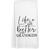 Yorhifa Grandma Gifts Kitchen Towels, Life is Just Better with Grandkids Dish Hand Tea Towels for Kitchen Decor, Gifts for Grandparents Grandma Grandpa from Grandkids Grandchildren, 16x24inch