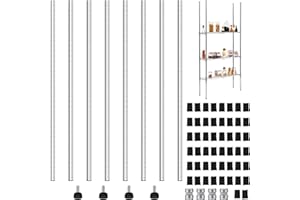 Thyle Set of 4 Wire Shelving Poles Including 8 Pcs 36'' Poles and 50 Pcs Shelf Clips, Heavy Duty Chrome Commercial Wire Shelving Parts for 1" Post Shelf Rack Accessories Replacement(74")