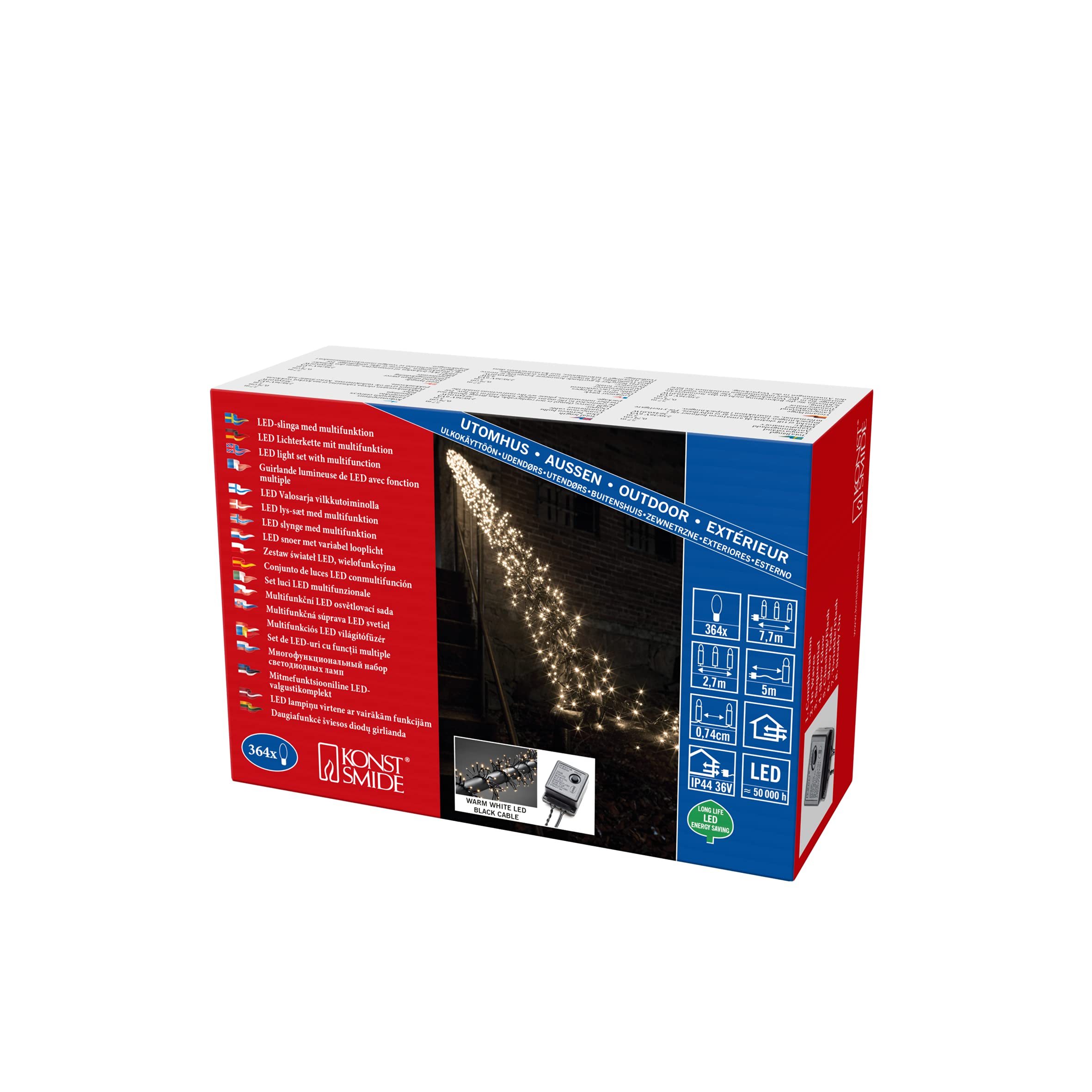 Konstsmide LED Cluster Christmas Outdoor Lights / Fairy Lights / 8 Functions, with Memory Control Unit / 364 Warm White Diodes / Black Cable String Lights