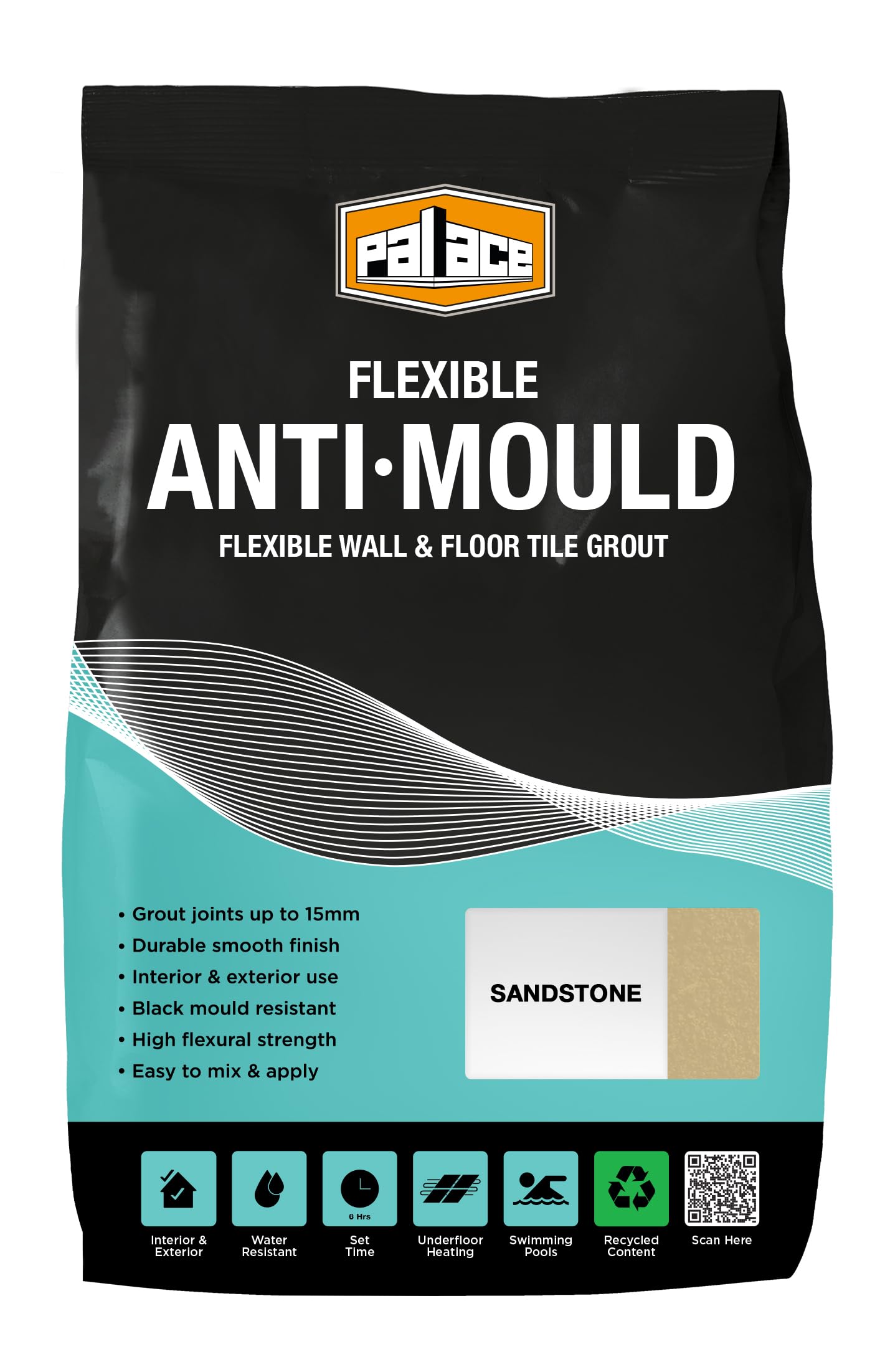 Anti-Mould Tile Grout Sandstone 3KG - Water-Resistant Grout for Bathroom & Kitchen Wall and Floor Tiles