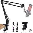 SUNMON QuadCast Boom Arm Mic Stand, Adjustable Mic Arm with 3/8’’ to 5/8’’ Adapter compatible with HyperX Mic, Blue Yeti, Sol