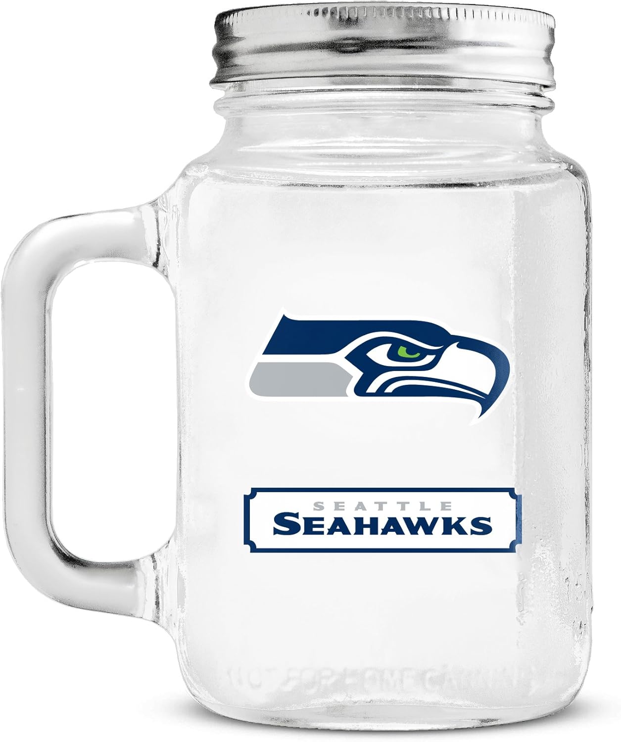 Duck House NFL Fan Shop NFL Glass Mason Jar with Handle | Great for Drinking Beverages | Stainless Steel Lid | Food Storage | BPA-Free