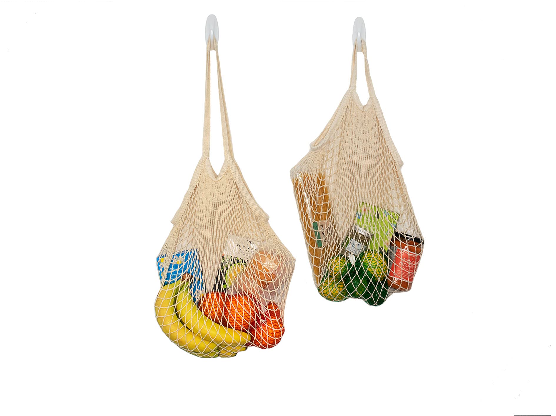 Modo Reusable (2 Pack) String Cotton Net Shopping Bags 1 Short & 1 Long Handle Bag Multipurpose Toys Storage (Beige) — image 1
