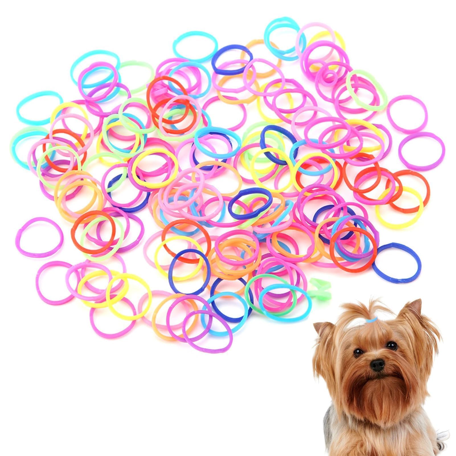 Cyrank 1000Pcs Dog Stretchy Rubber Bands, Coloful Puppy Elastics Ties Pony Tail Holders Hair Accessories Mini Elastic Hair Rings Bands for Cats, Dogs, Pets Grooming, No Damage Hair
