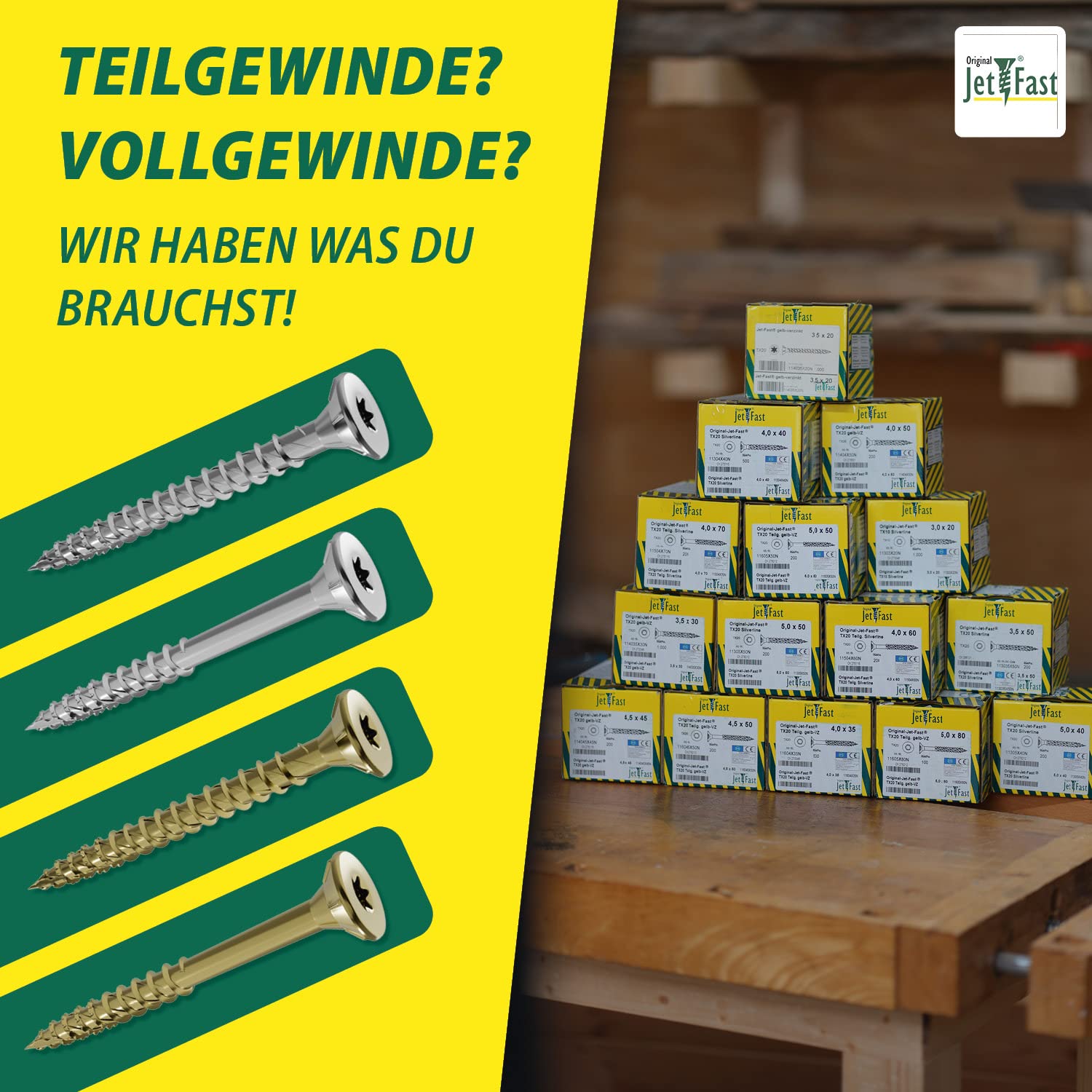 Jet-Fast Premium Universalschrauben 5,0 x 50 mm, 200 Stück, Duo-Senkkopf, Teilgewinde TX Antrieb, Blau verzinkt, Holzschrauben, Spanplattenschrauben, Cut-Spitze, German Quality 6