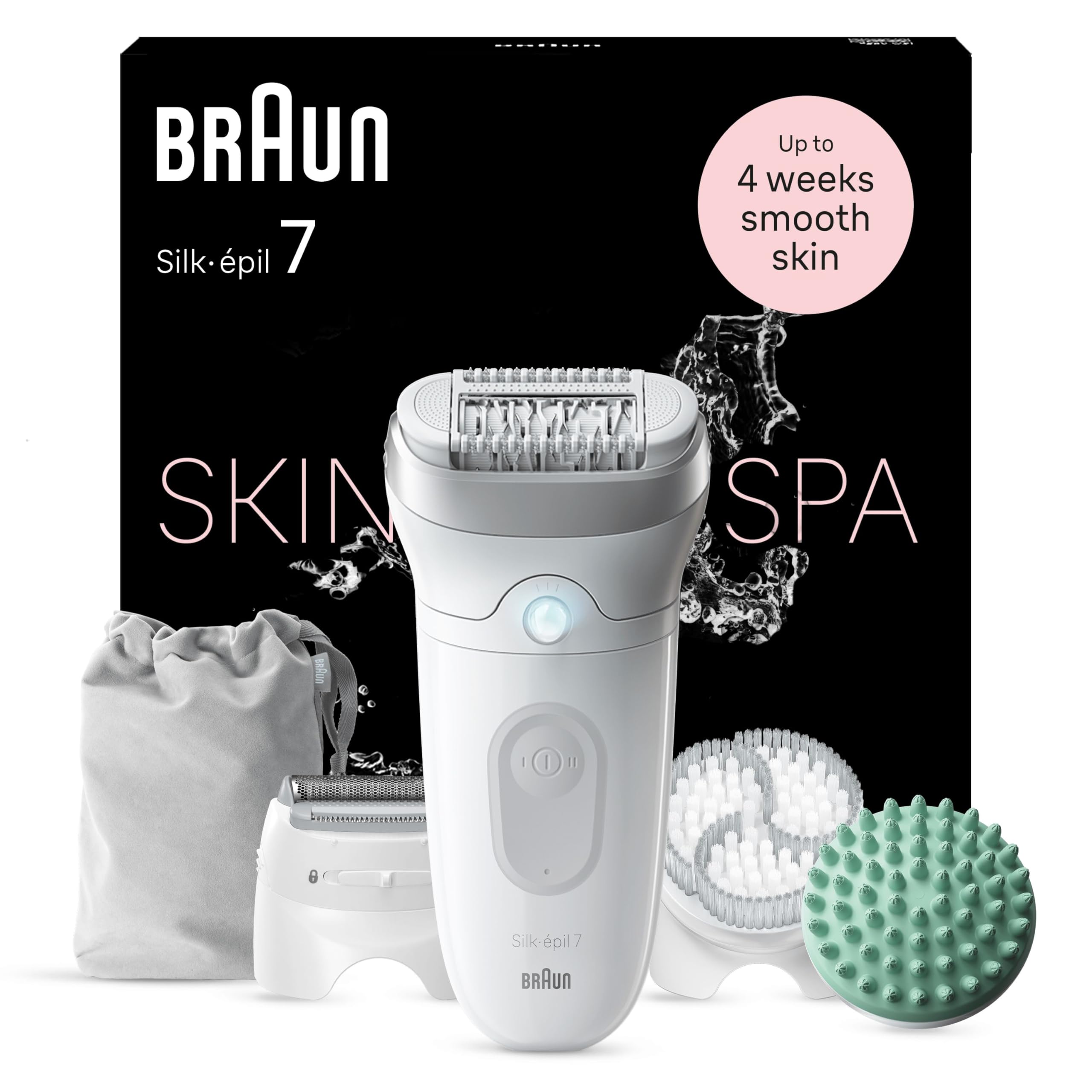 Braun Silk Epil 7 SkinSpa Epilatore Elettrico Donna, Rasoio Elettrico Donna, Con Testina Ampia Per Una Epilazione Facile, Wet & Dry, Pelle Liscia a Lungo, Kit Tutto-In-Uno, 7-081, Bianco/Argento