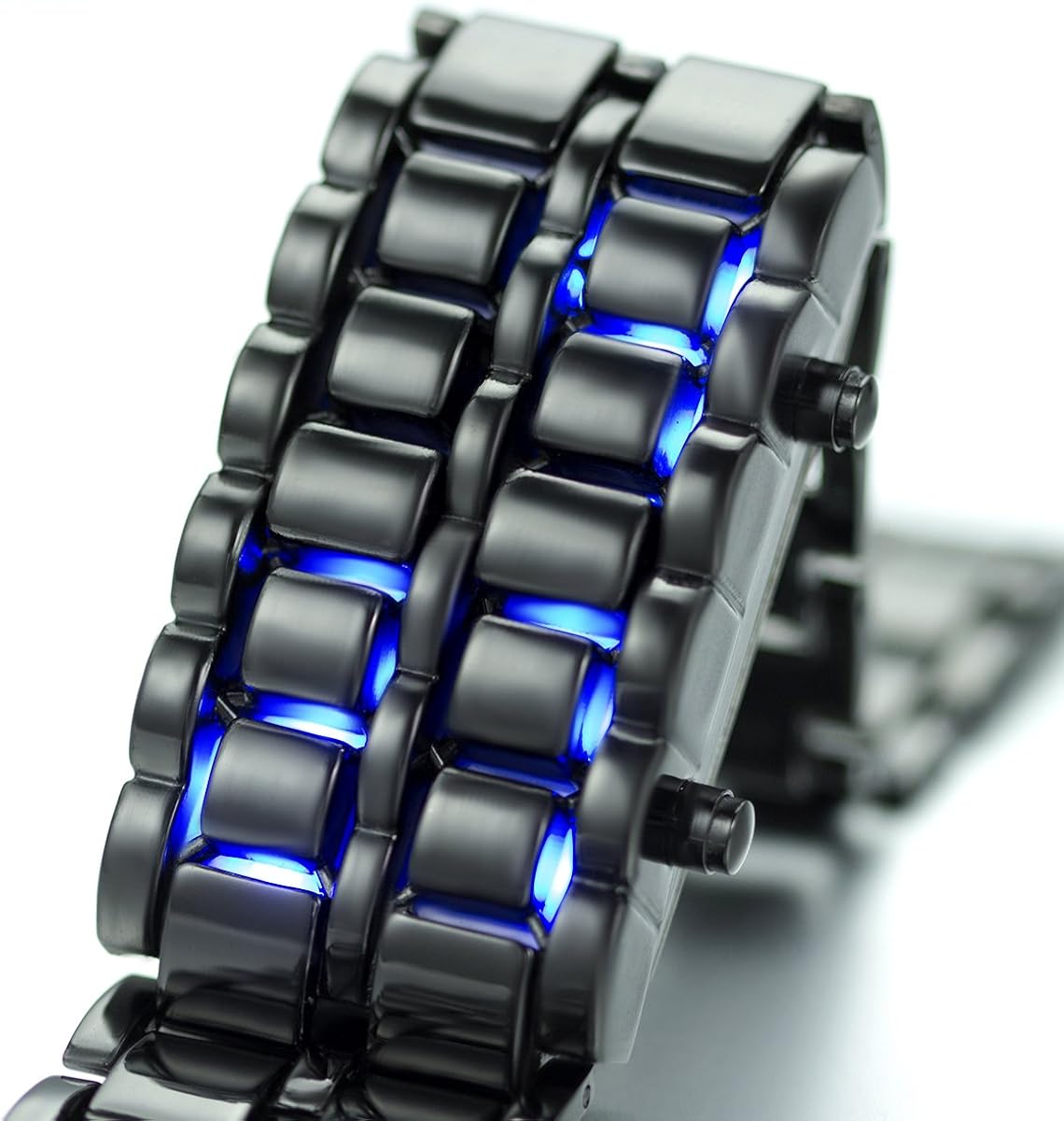 JewelryWe Fashion Unisex Men's Lava Blue LED Digital Black Bracelet Watch - Image 3