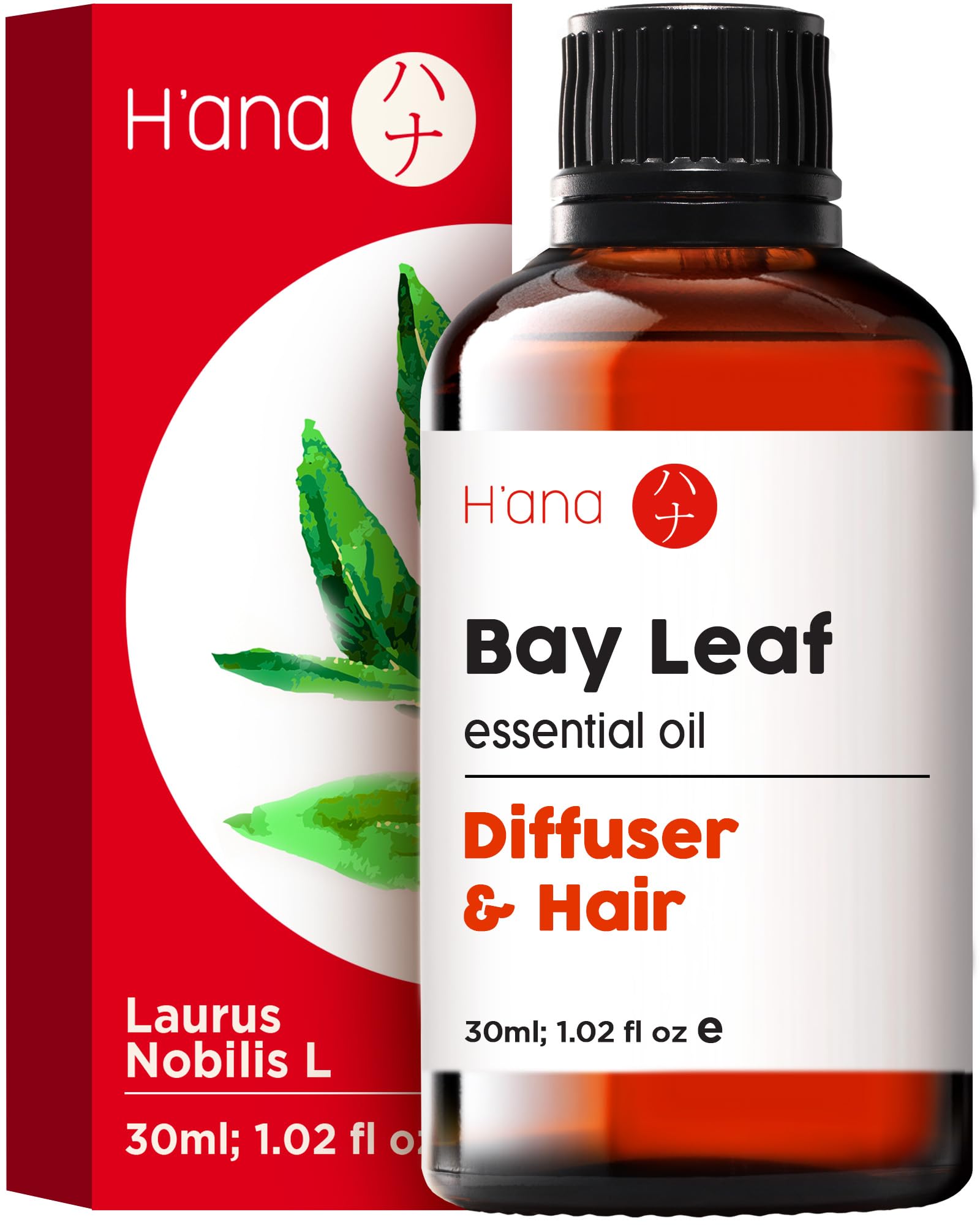 H’ana Bay Leaf Essential Oil - 100% Pure Bay Leaf Oil for Diffuser, Hair - with a Spicy, Herbaceous Scent (30ml)