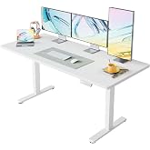 HUANUO 63x28 Inch Electric Standing Desk, Height Adjustable, White | 176 Lbs Capacity, Smooth Home Office Desk, 4 Memory Presets &amp; Headphone Hooks, 28.3&ndash;46.5 Inch Height Range, Easy to assemble