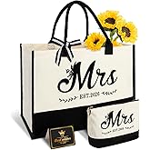 Vanqruo Mrs 2026 Bride Canvas Tote Bag with Makeup Bag, Wedding Gifts for Bridal Shower Bachelorette Party Engagement Honeymoon, Miss to Mrs, Bride to Be Gifts