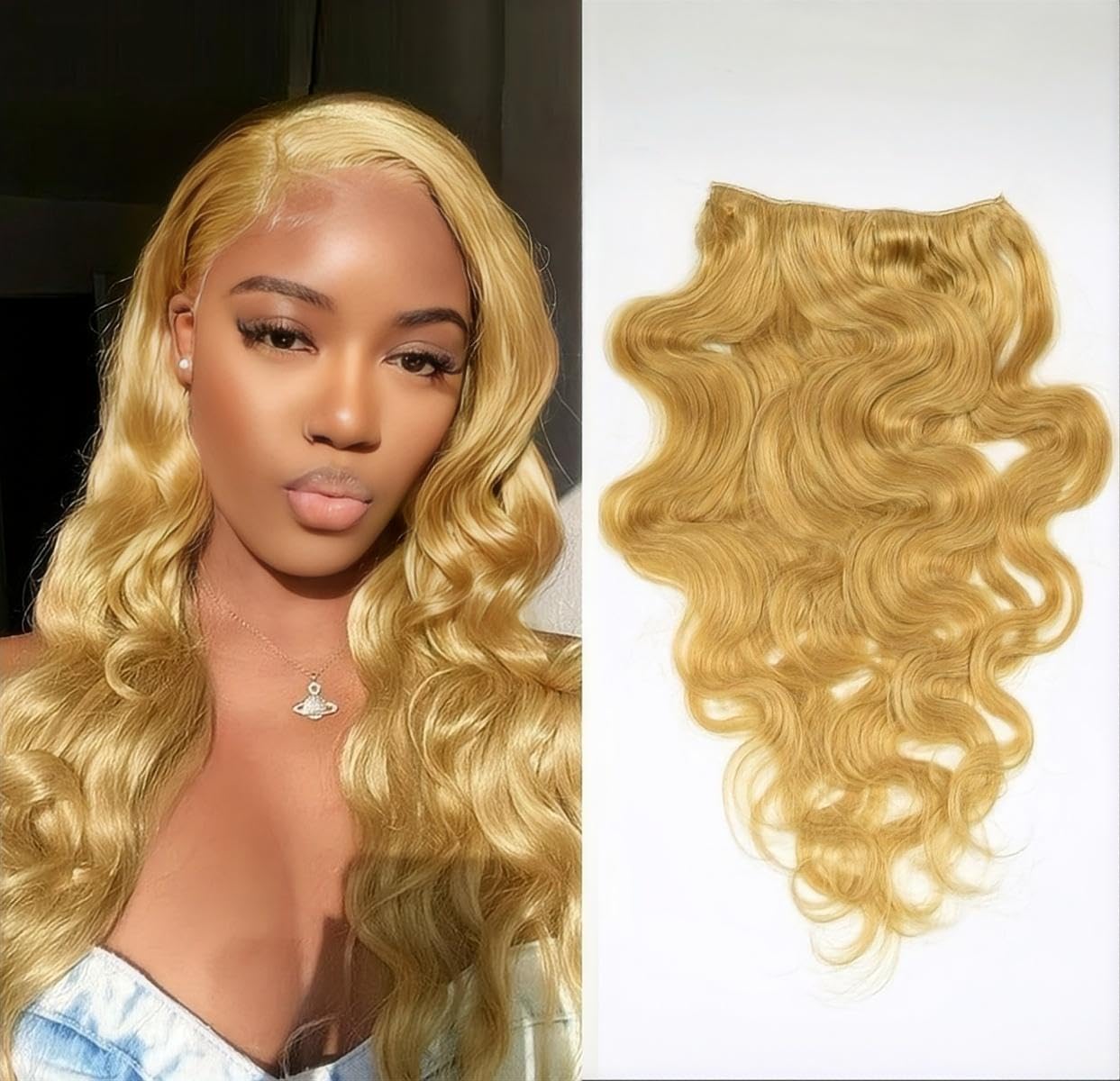 Sexycat Body Wave Hair Extensions Clip in 16 Inch 8Pcs 100g Clip in Hair Extensions Real Human Hair, #27 Honey Blonde Color Double Weft Hairpieces for Women — image 1