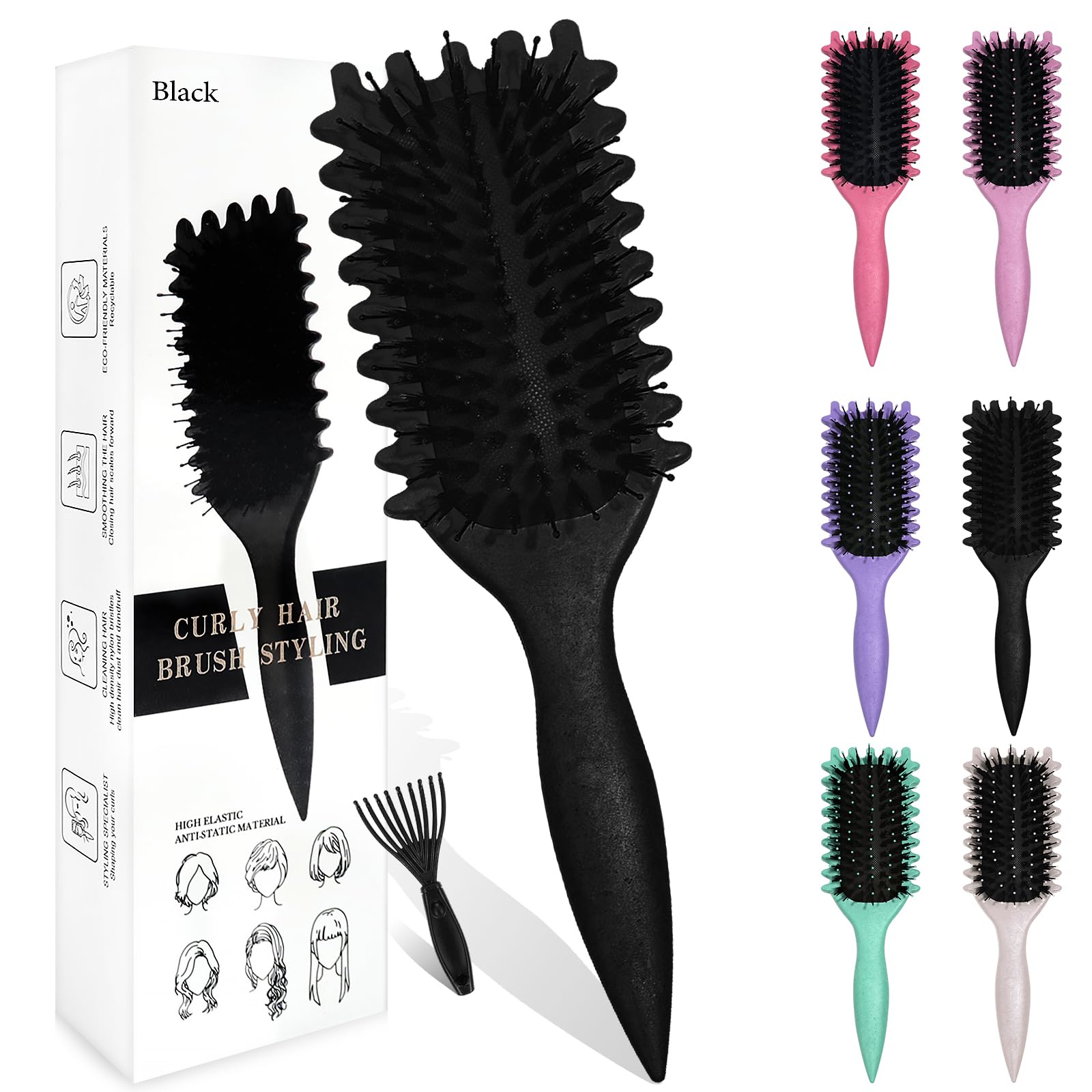 Sularpek Curly Hair Brush, Curl Defining Brush, Curly Hair Brush Styling Brush, Boar Bristle Curl Define Styling Brush for Detangling, Shaping, and Defining Curls for Women and Men (Black)