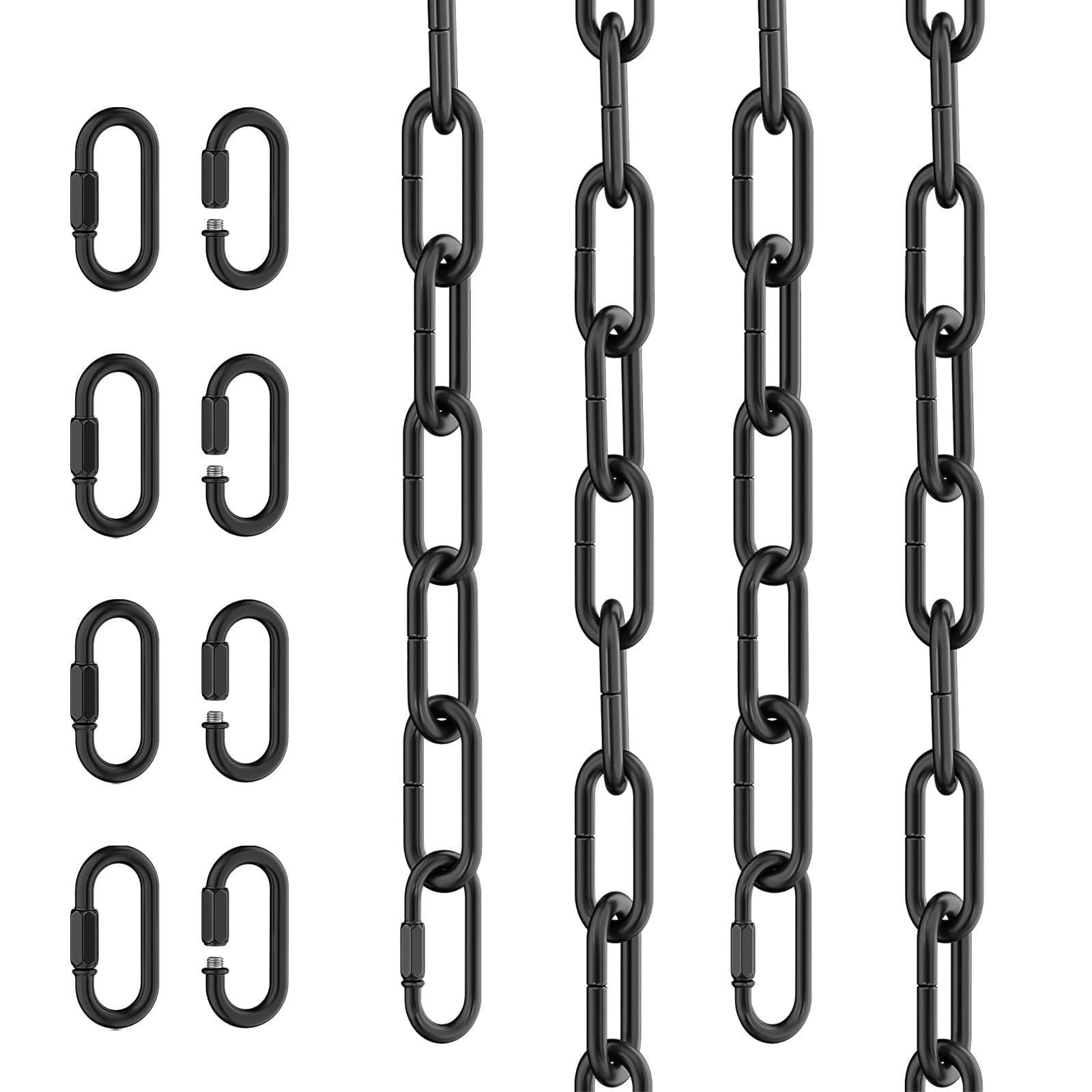 garini 6 Feet Industrial Black Light Fixture Chain, Adjustable Metal Pendant Chandelier Chain Extension with Detachable Link, 4 Pack Image