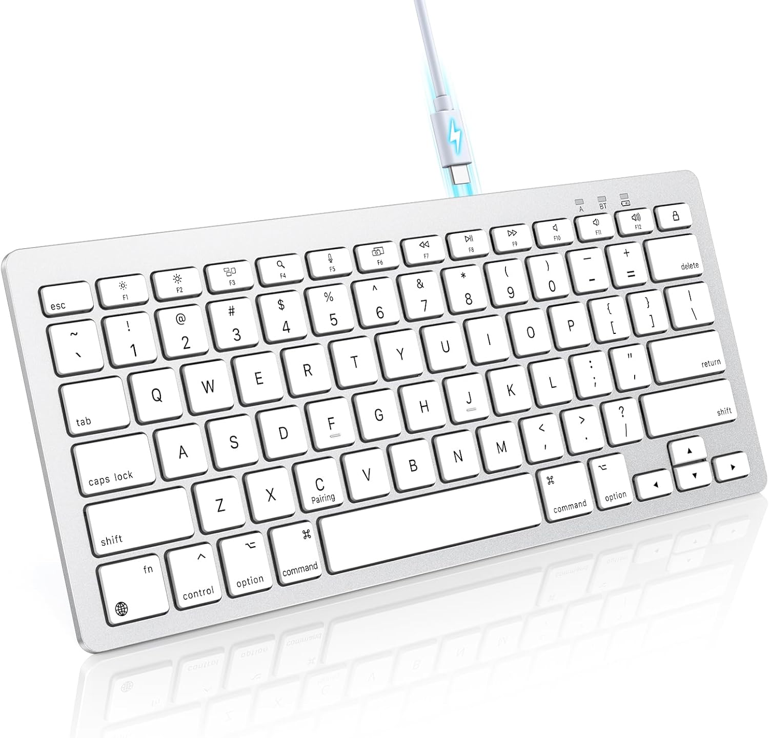 OMOTON Rechargeable Keyboard for Mac, mini Compact Wireless (No Numeric Pad), Stable Bluetooth Connection, Ergonomic Design, Keyboard Compatible with MacBook/iMac/Mac mini - Silverwhite