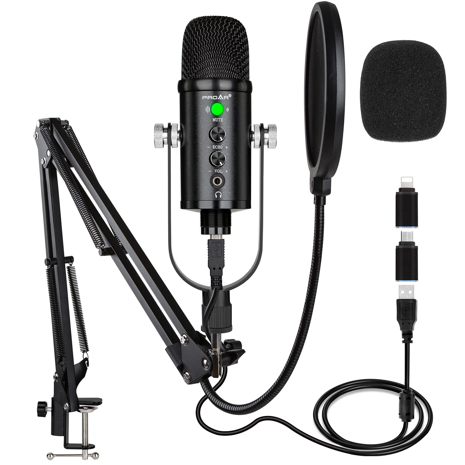 Photo 1 of USB Microphone Condenser Computer PC Gaming Mic Podcast Microphone Kit for Streaming,Recording,Vocals,ASMR,Voice,Cardioid Studio Mic for Phone/Pad/Android/MAC/Laptop/PS4/USB C Phone,YouTube