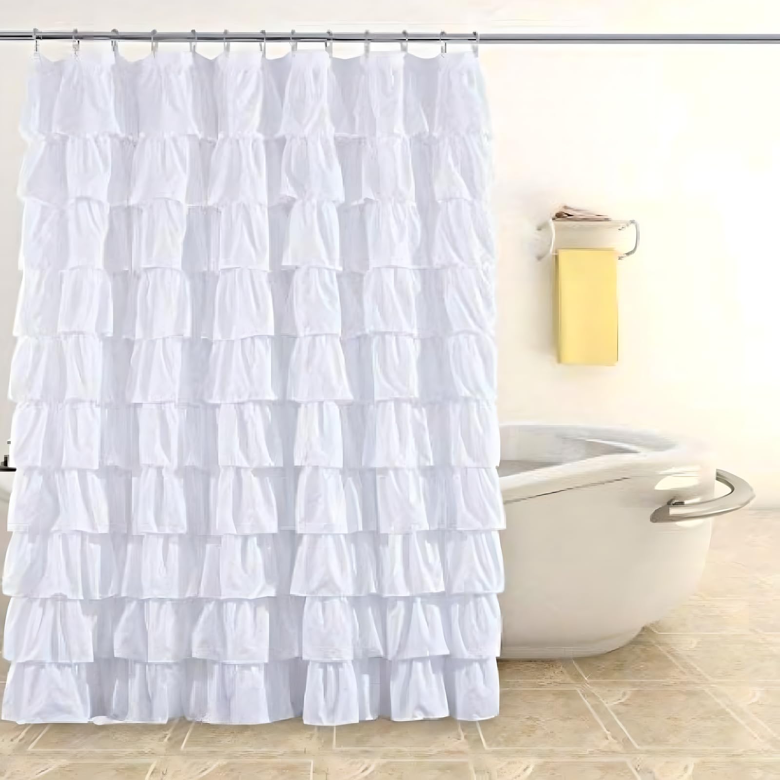 YYW Shower Curtain White Shower Curtains with Curtain Hooks Waterproof Wet Room Bathroom Curtains Fabric Extra Long Shower Curtain Liner, Washable & Easy to Clean, 180 x 180cm