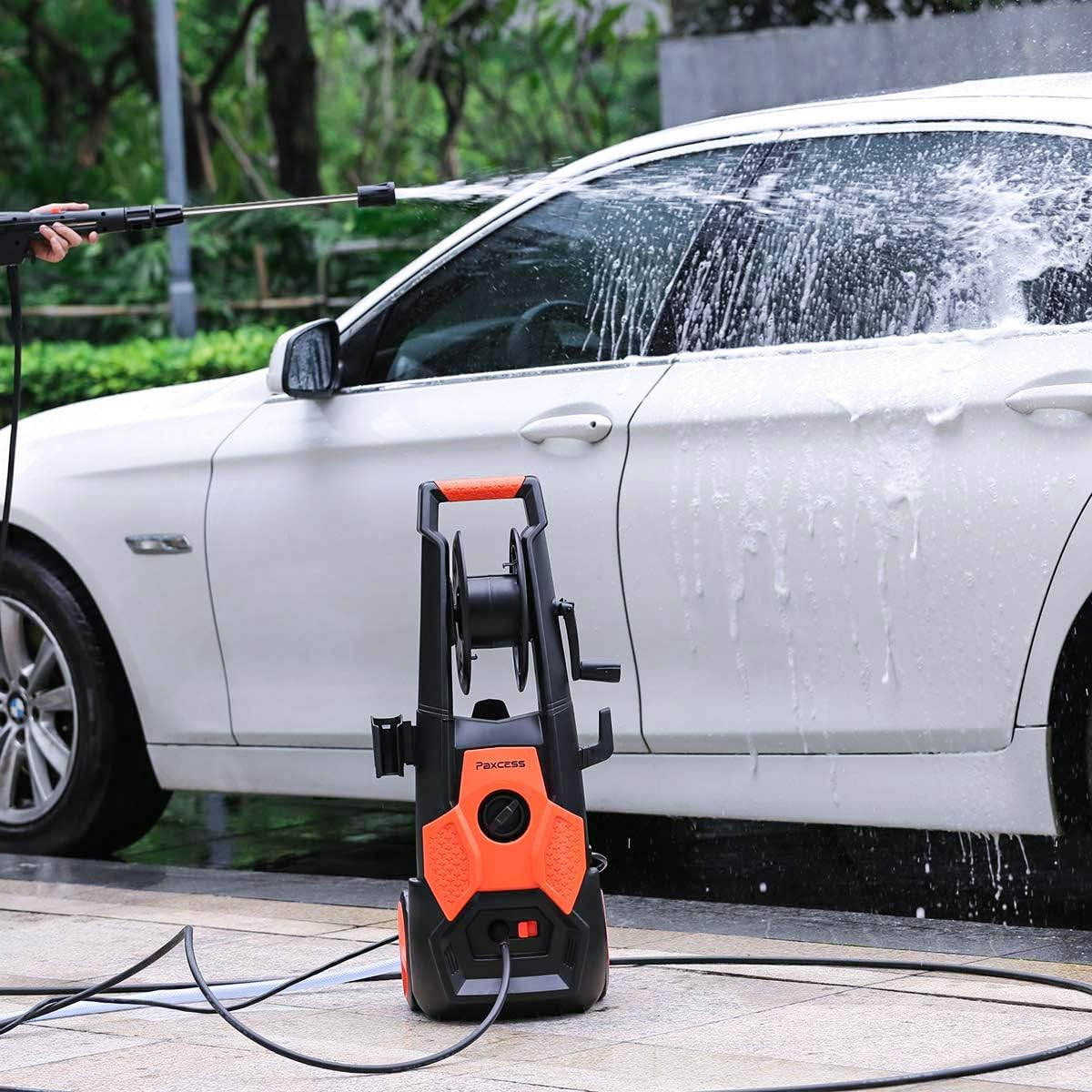 PAXCESS Electric Pressure Washer 2150 PSI 1.85 GPM High Pressure Power Washer Machine with All-in-One Nozzle, Hose Reel, Detergent Tank Best for Cleaning Homes/Buildings/Cars, Decks, Driveways, Patios : Garden & Outdoor
